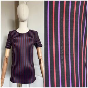 Vintage Versace Classic V2 Sz M Striped Logo Tee Top Stretch Made In Italy